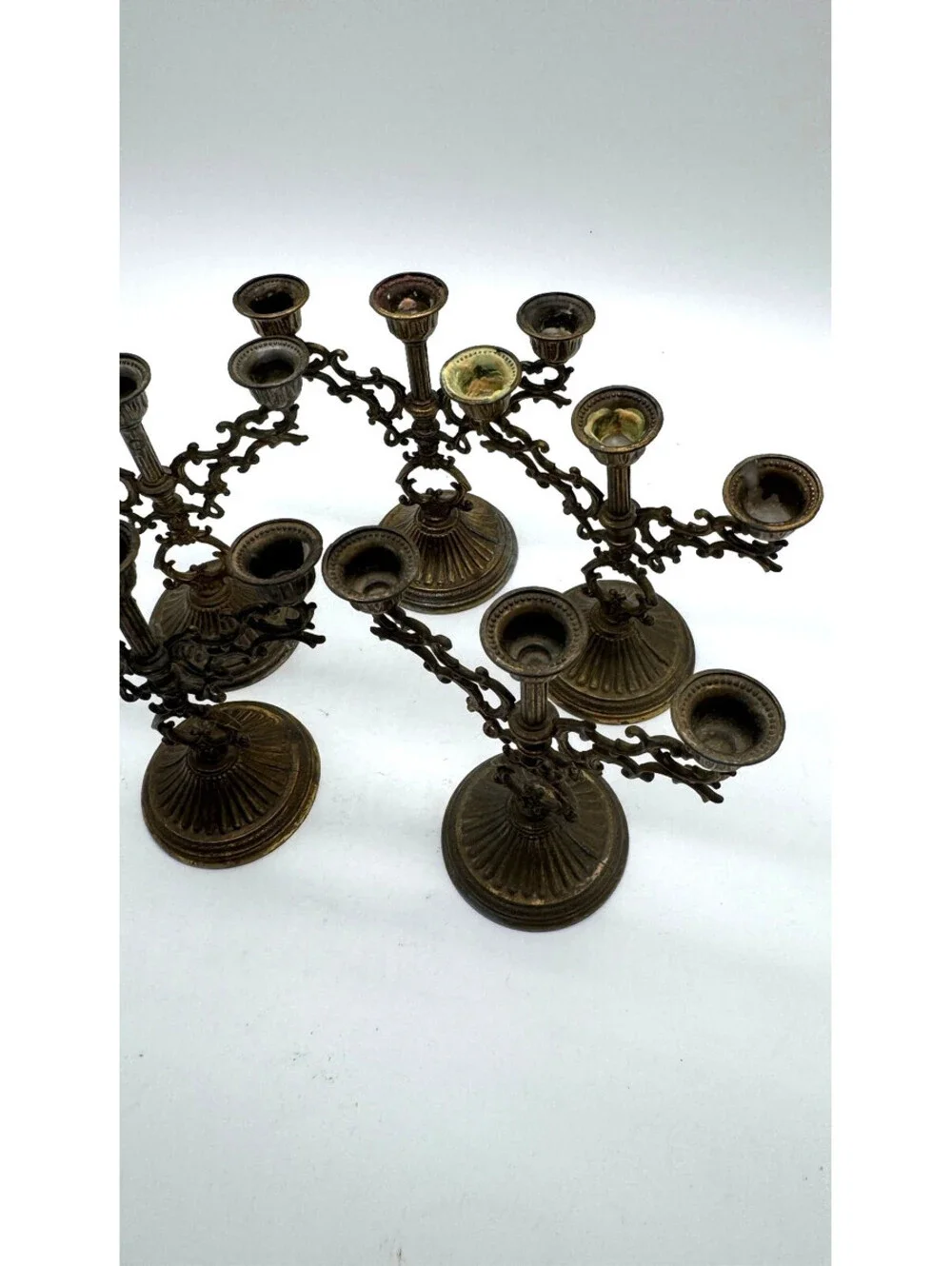 Vintage Interpur Italy Brass 3-Arm Candelabra Candle Holders Set of 5